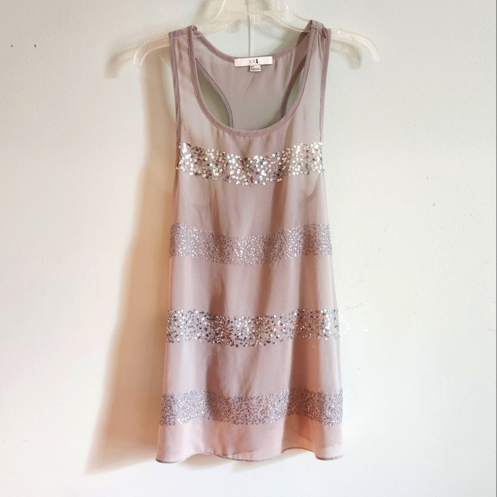 Forever21 Sheer Silver Sequin Tank